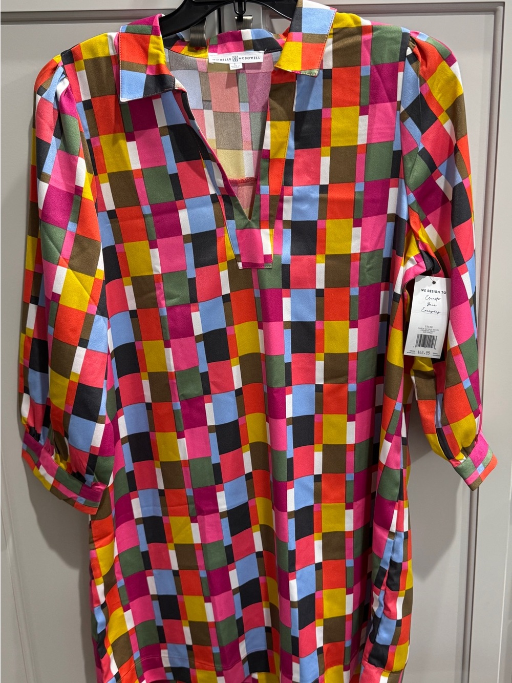 Eva Franco Multicolor Geo-Print Popover Shirt Dress - Pink/Red/Yellow
